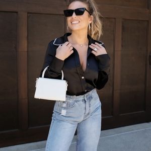 ALL THE RAGE BLACK SATIN BUTTON DOWN